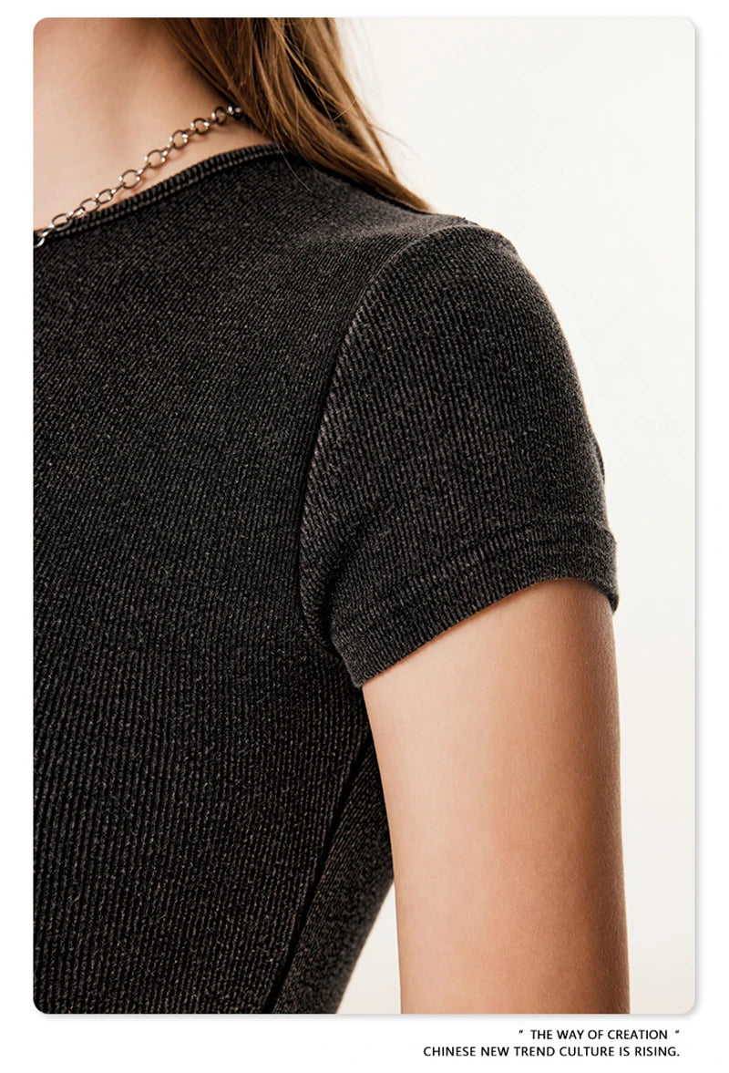 ZODF Hotsweet 2025 Women Washed Short Sleeve Bodysuits Sexy Girls Female 275gsm Slim Fit Distressed TEE Brand Tops HY1058