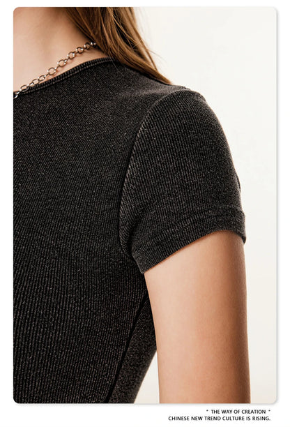 ZODF Hotsweet 2025 Women Washed Short Sleeve Bodysuits Sexy Girls Female 275gsm Slim Fit Distressed TEE Brand Tops HY1058