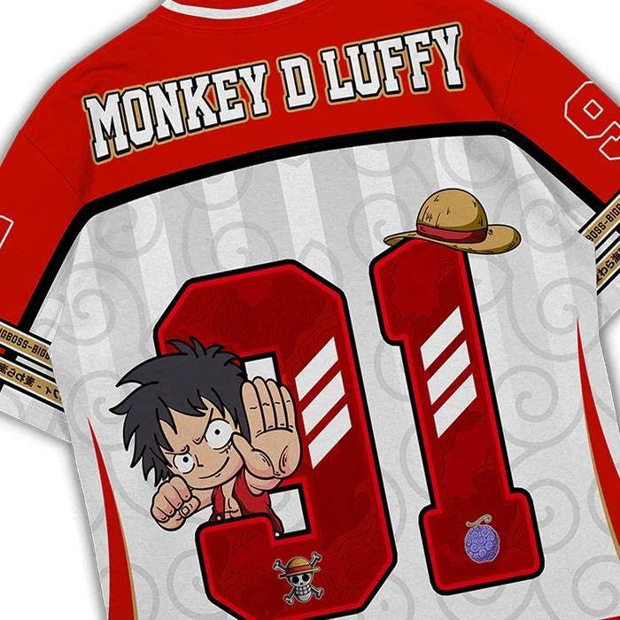 91 Jersey One Piece Luffy Anime Mecha  Y2k Korean Style Baseball Hockey T-shirt Fashion Streetwear Anime Daily Unisex Tops Tees