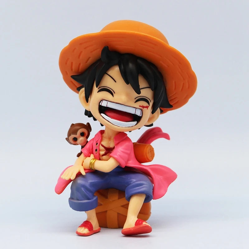 13cm One Piece Anime Figure Sitting Laughing Luffy Action Figures Kawaii Sanji Zoro Figurine Room Car Ornaments Collection Toys