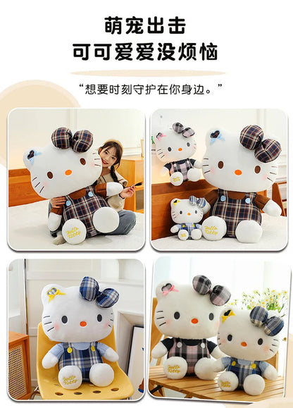 Sanrio Hello Kitty Plush Toy Retro Plaid Skirt Kitty Doll Stuffed Animal Creative Gift for Kids Birthday Christmas Girls Pillow