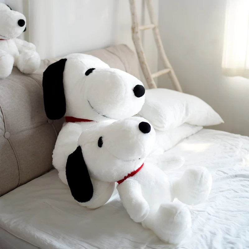 Cartoon Snoopy Plush Toy Stuffed Animal Black and White Dog Plushies Lovely Sitting Dog Doll Sofa Bed Room Decor Gifts Girl