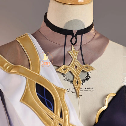 Genshin Impact Rhinedottir Naberius Cosplay Costume Dress Wig Uniform Headwear Four Shades Halloween Party for Women Girls Prop