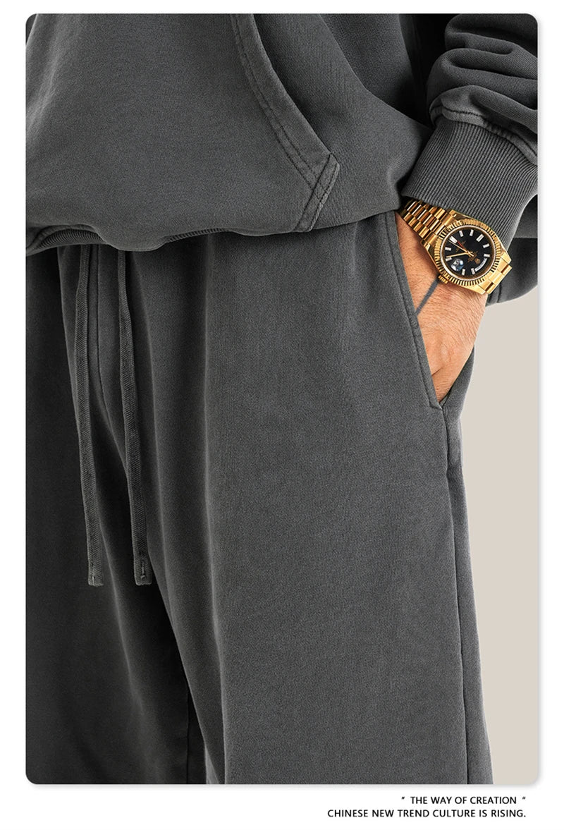 ZODF Retro Men Washed 380gsm 100% Cotton Sweatpant Unisex Loose Sport Solid Joggers Pants For Spring Autumn  HY0901