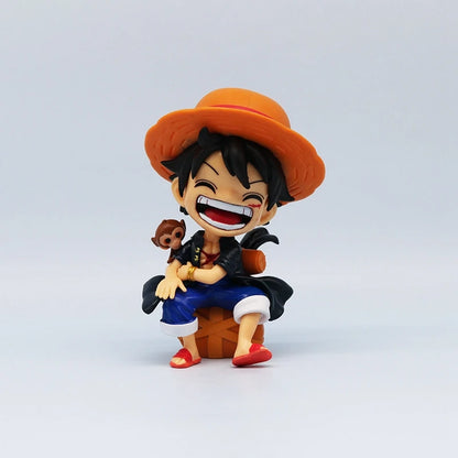 13cm One Piece Anime Figure Sitting Laughing Luffy Action Figures Kawaii Sanji Zoro Figurine Room Car Ornaments Collection Toys