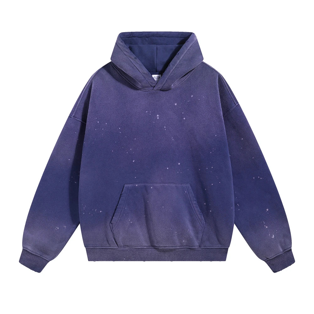 ZODF Trendy Men Washed 360gsm Fleece Hoodies Unisex Oversized Warm Paint Distressed Hooded Pullovers Winter Coat HY0947
