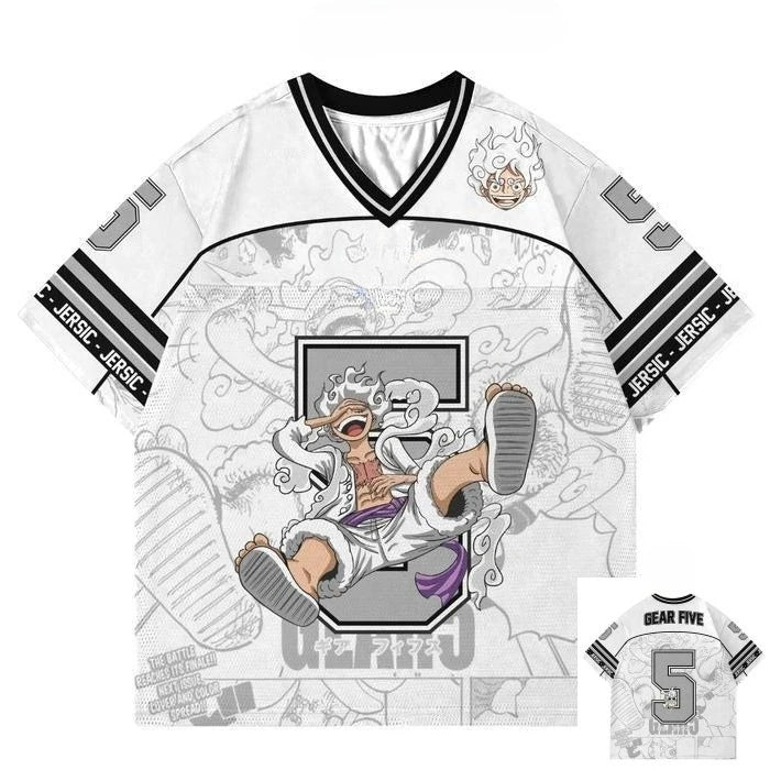 5 Jersey One Piece Luffy Gear 5 Anime Korean Style Kpop Baseball Hockey T-shirt Fashion Streetwear Anime Daily Unisex Tops Tees