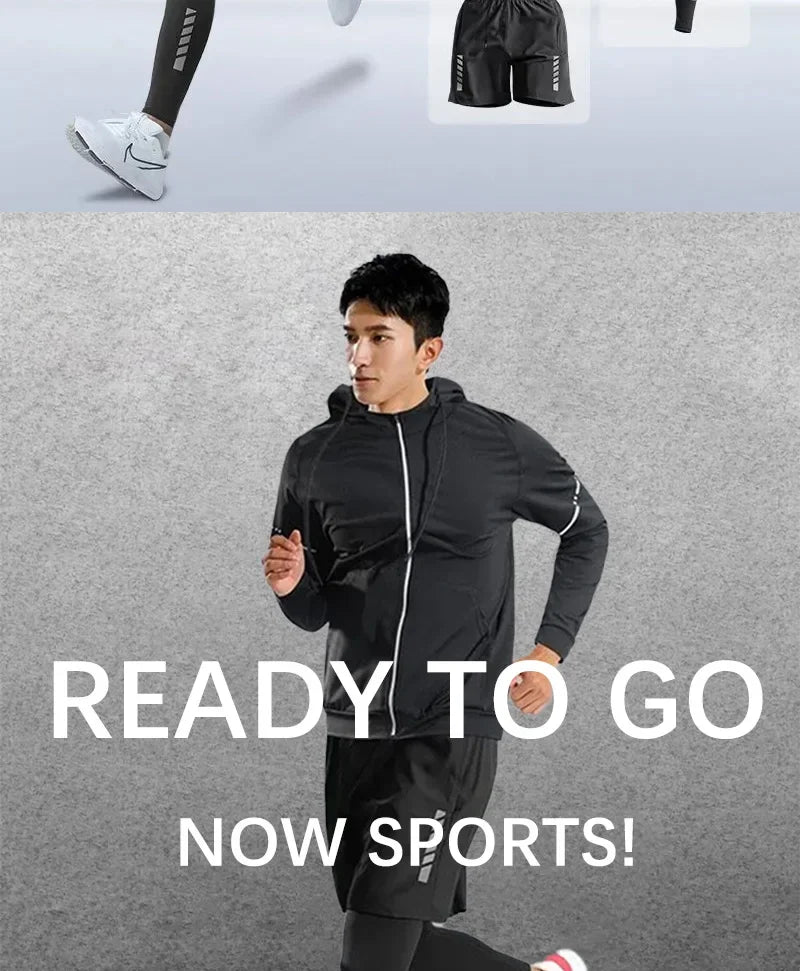 Men’s Sports Suits Fitness Clothes Tight-Fitting Quick-Drying Running Cycling Training Apparel for Autumn Night Workouts