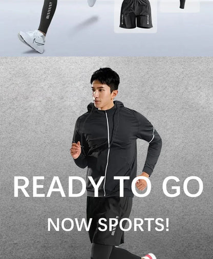 Men’s Sports Suits Fitness Clothes Tight-Fitting Quick-Drying Running Cycling Training Apparel for Autumn Night Workouts