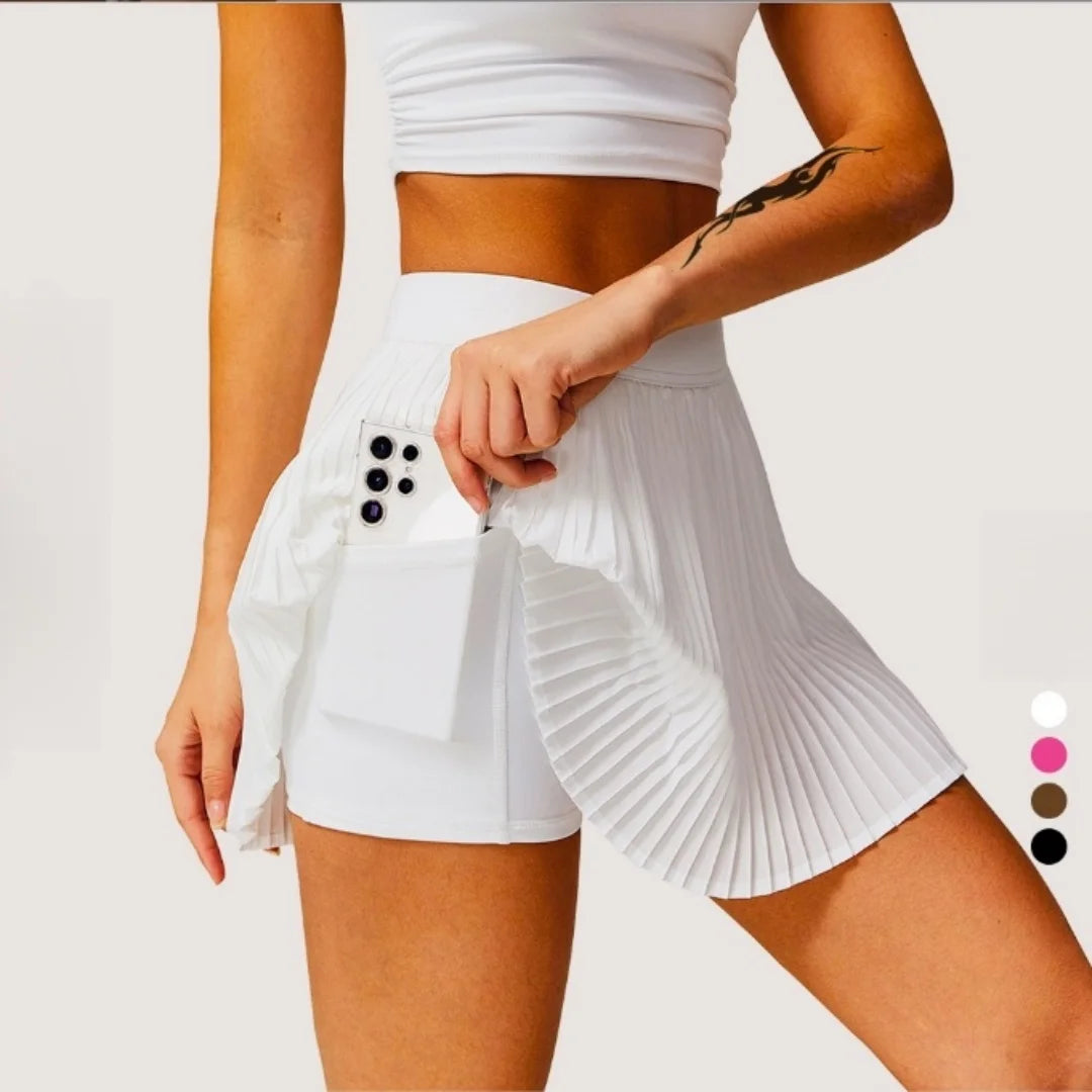 Women’s 2-in-1 Pleated Golf Tennis Skirt with Inner Pocket and Built-in Shorts