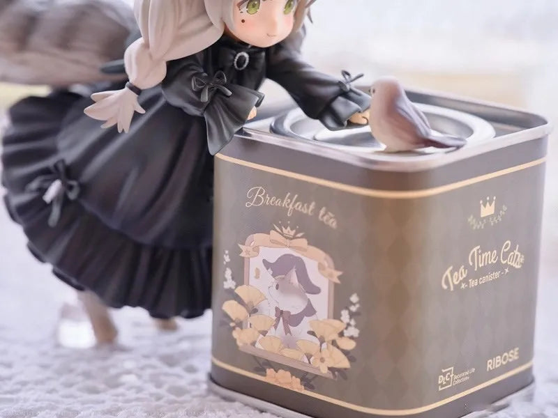 12cm Tea Party Cat Anime Figure Q Version Kawaii Tea Time Cats Tea Pot Cat Action Figure Collection Model Japanese Dolls Hobbies
