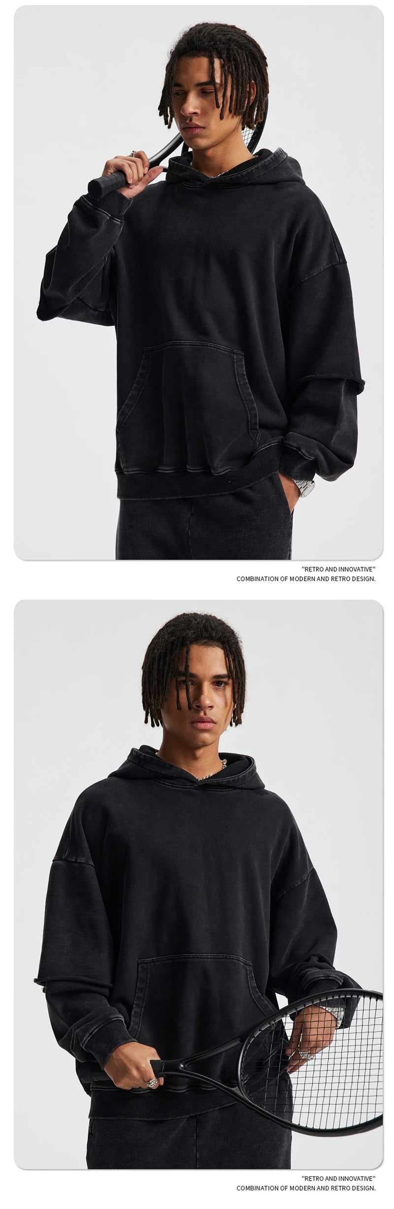 ZODF New Autumn Men's Washed Heavy Weight Cotton Hoodies Unisex Retro Fake 2 Peice 430gsm Loose Edge Hooded Pullovers HY1082