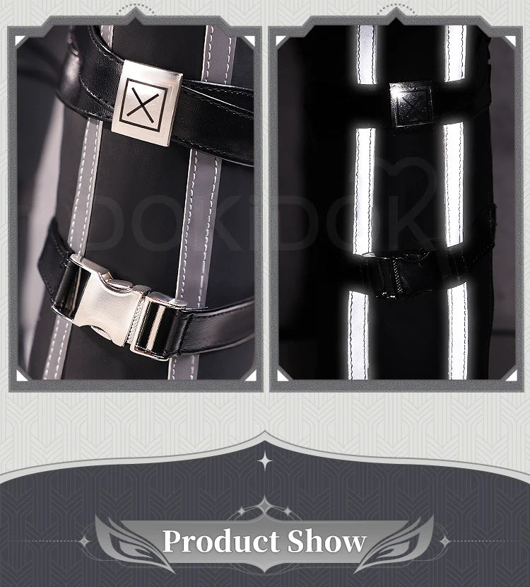 IN STOCK Rover Qiuyuan Cosplay Shoes Game Wuthering Waves DokiDoki-SR Black Leather Shoes Rover Cosplay Men Christmas Long Boots