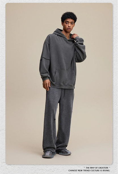 ZODF Vintage 2025 Autumn 370gsm Fake 2-Piece Hoodies For Man Unisex Washed Fire Snowflake Hooded Pullovers Terry Coats HY1108