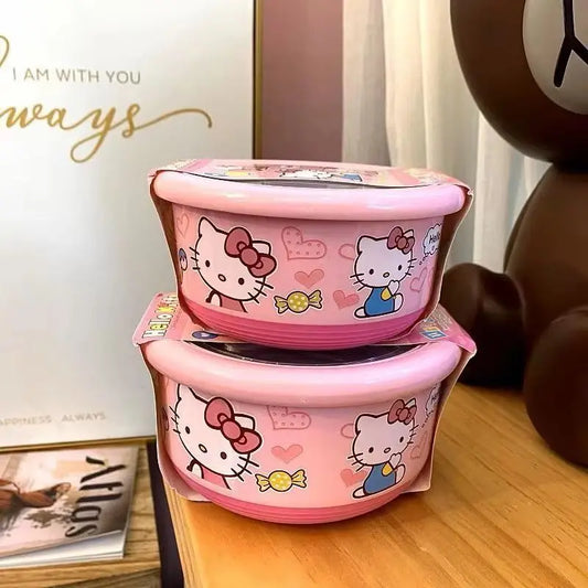 Hellokitty Stainless Steel Ramen Bowl With Lid Cute Japanese Large Instant Noodles Fruit Salad Rice Soup Bowl Kitchen Tableware