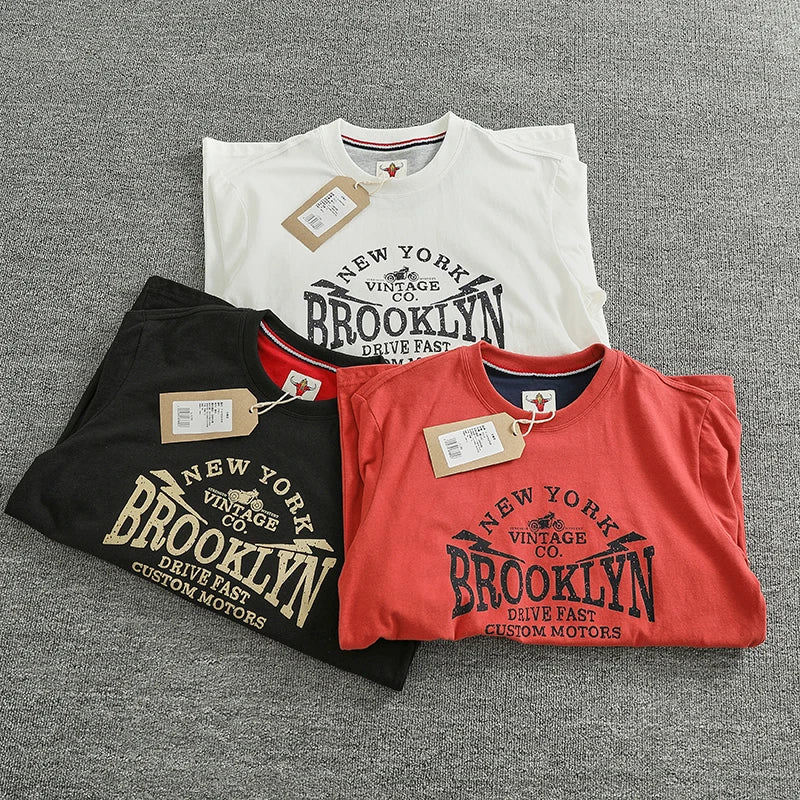 Autumn New American Retro Long-sleeved O-neck Letter Printed T-shirt Men's Fashion Simple 100% Cotton Washed Casual Sport Tops