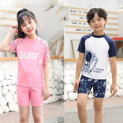 Boys Swimsuit 2025 3-Pieces Set Cute Cartoon Shark Print Kids Beach Suit Short Sleeve Swimwear with Swim Hat Toddler BeachWear