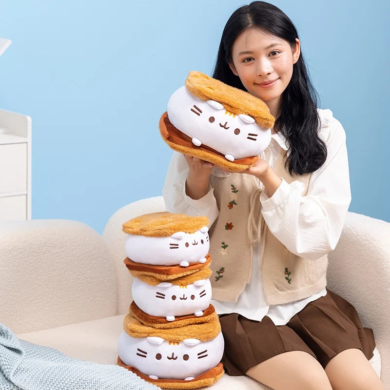 Cute Cat Sandwich Biscuit Plush Pillow Kawaii Cat Shaped Ice Cream Cake Plushie Soft Toy Small Decorative Pillow For Girl Friend