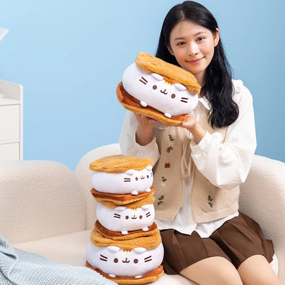 Cute Cat Sandwich Biscuit Plush Pillow Kawaii Cat Shaped Ice Cream Cake Plushie Soft Toy Small Decorative Pillow For Girl Friend