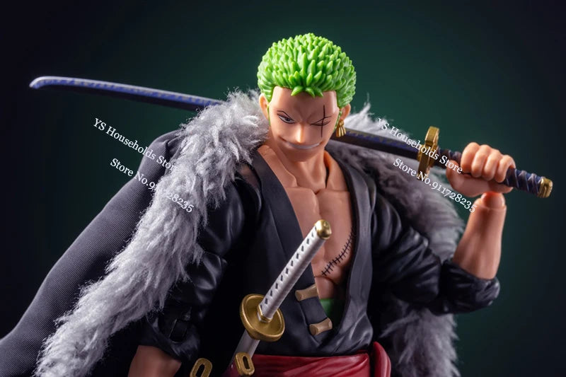 1/12 Anime One Piece Roronoa Zoro Man Soldier Mini Hemline Long Black Green Windbreaker Coat Toys Accessory For 6" Shf Figure