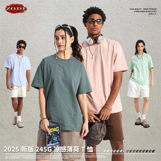 ZODF Fashion 2025 Summer Men Sorona T-Shirts Unisex Casual Cool Feeling Quick Dry O Neck 245gsm T Shirt Brand Tees HY1032