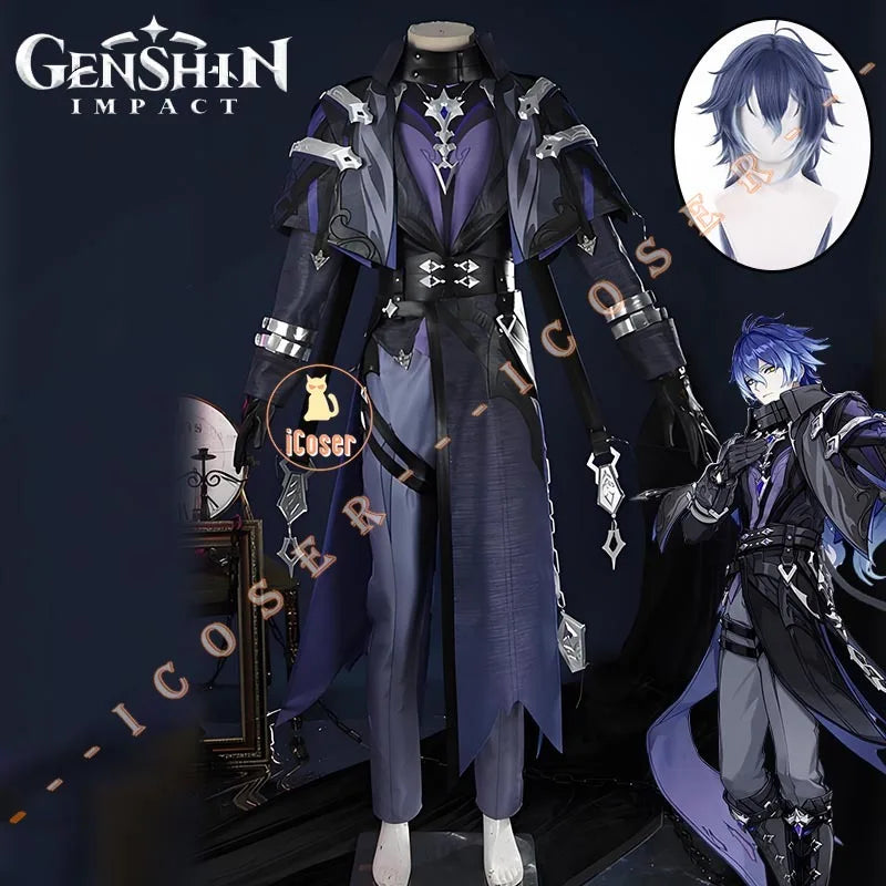 Genshin Impact Kyryll Chudomirovich Flins Cosplay Costume Wig Uniform Outfit Lamp Prop Halloween Christmas Party for Women Men