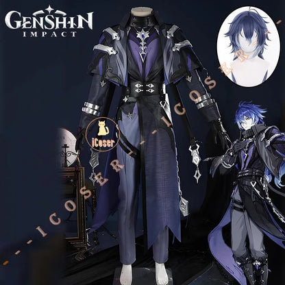 Genshin Impact Kyryll Chudomirovich Flins Cosplay Costume Wig Uniform Outfit Lamp Prop Halloween Christmas Party for Women Men