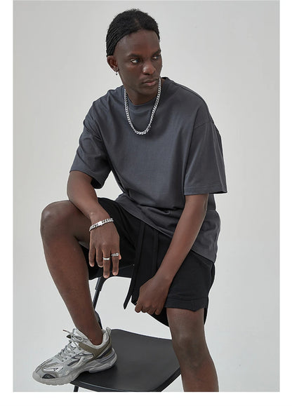 ZODF New Summer Men 275gsm Cotton T Shirts Unisex Women High Street Oversized FG Noshrink Solid T-Shirt Streetwears HY0152