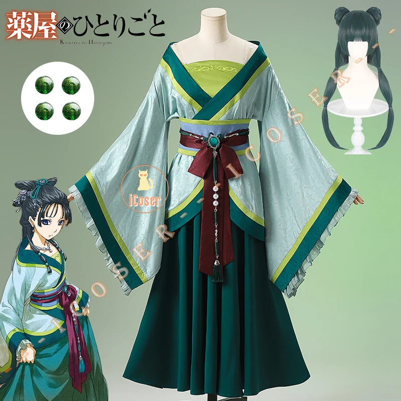 Anime The Apothecary Diaries Maomao Cosplay Costume La Clan Princess Green Dress Earrings Halloween Party for Women Girls iCoser