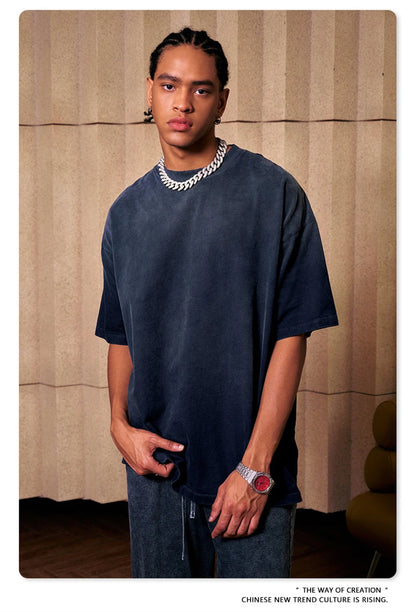 ZODF 2024 Summer Men Washed Gradient T-Shirts Unisex Women Distressed 250gsm Cotton T Shirt Brand Tees Streetwears HY0814