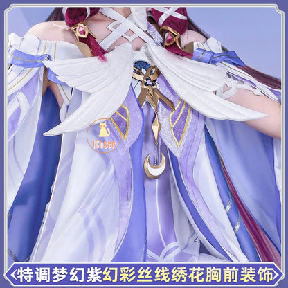 Genshin Impact Columbina Cosplay Costume Wig The Damselette Dress Uniform Eye Mask Eleven Fatui Harbingers Halloween Women Girls