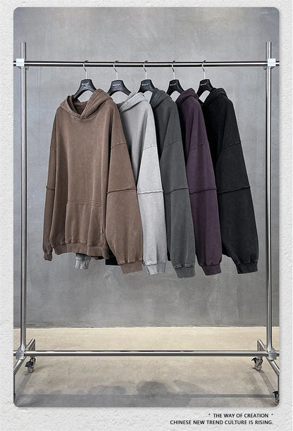 ZODF Vintage 2025 Autumn 370gsm Fake 2-Piece Hoodies For Man Unisex Washed Fire Snowflake Hooded Pullovers Terry Coats HY1108