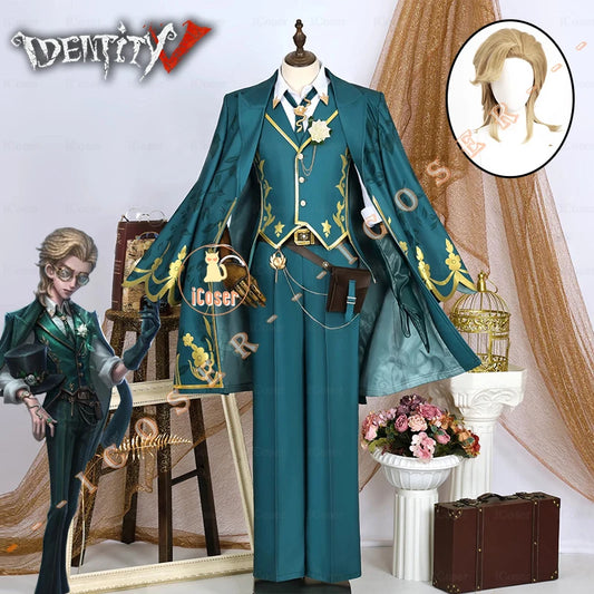 Identity V Art Dealer Cosplay Costume Wig Knight Richard Sterling Uniform Glasses Hat Roy Ramit Halloween Party for Women Men