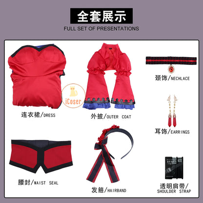 Anime The Holy Grail of Eris Scarlett Castiel Cosplay Costume Dress Headwear Earrings Halloween Party Women Girls Carnival Props