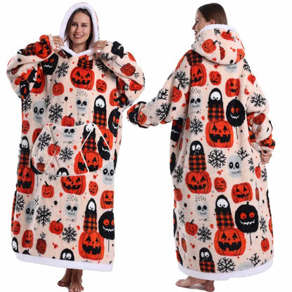 Man Pajamas Winter Long Men Bathrobe with Hood Luxury Fluffy Woman Dressing Gown Warm Halloween Pijamas Home Wear Towel Robe