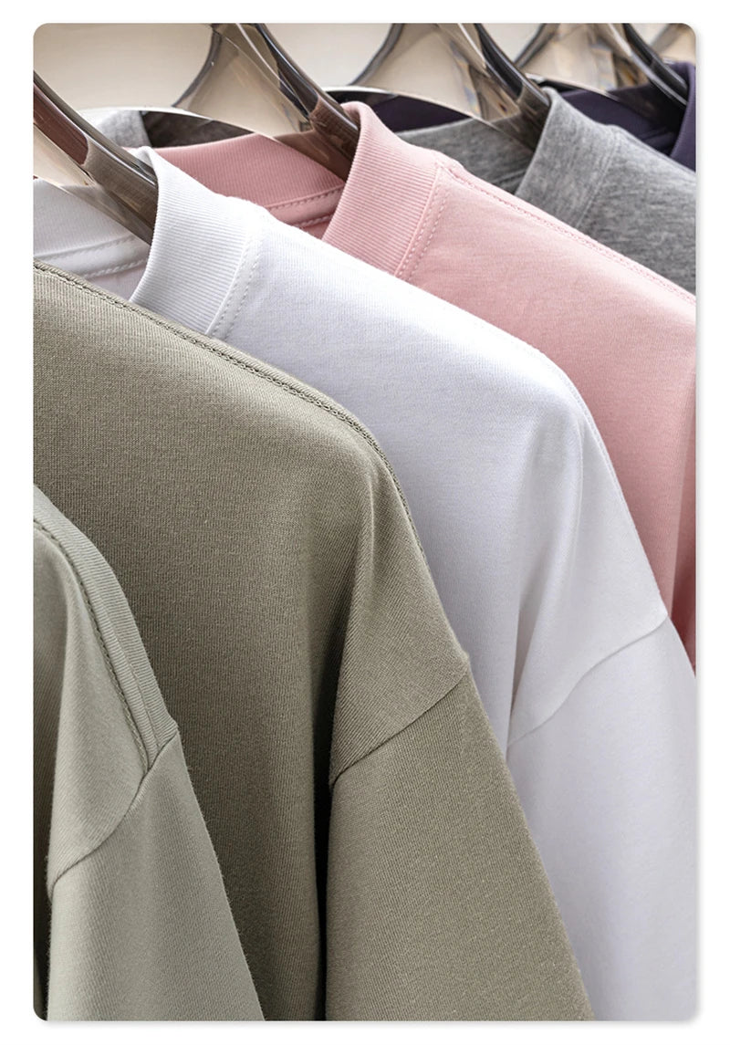 ZODF New 2025 Men Basic Solid 255gsm Cotton T-Shirts Unisex Loose Breathable Comfortable T Shirt Brand Clothes HY0973