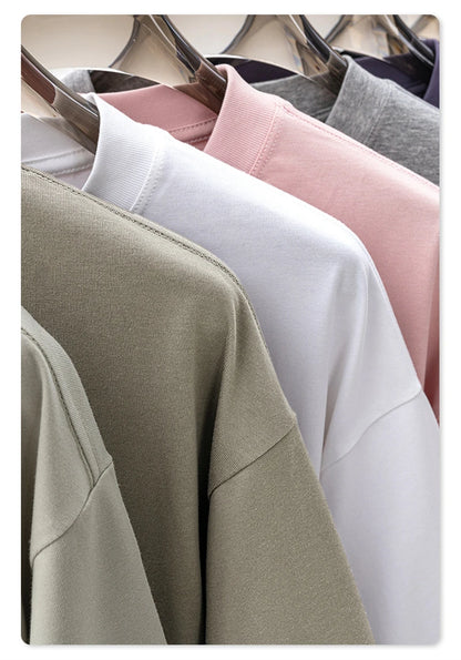 ZODF New 2025 Men Basic Solid 255gsm Cotton T-Shirts Unisex Loose Breathable Comfortable T Shirt Brand Clothes HY0973