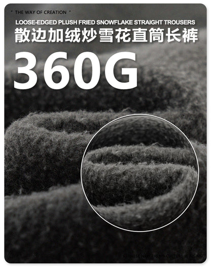 ZODF Vintage Man Winter Washed Fleece Straight Pants Unisex Distressed 360gsm Knitted Warm Trousers Brand Bottoms HY1092