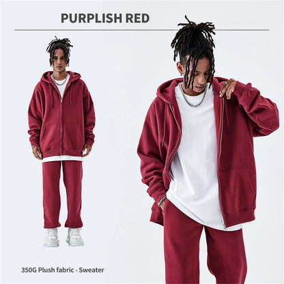 ZODF Basic Winter Men Fleece Zipper Hoodies Unisex Casual Loose 350gsm Warm Solid Hooded Sweatshirts Coats 18 Colors HY0726