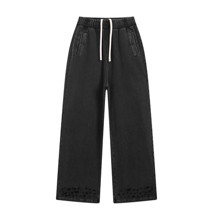 ZODF 2025 Autumn Men Washed Cotton Terry Pants 380gsm Distressed Oversized Straight Sport Trousers Streetwear HY1075
