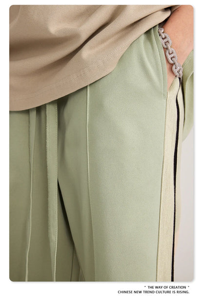 ZODF Spring Summer 275GSM Basic Side Webbing Trousers For Men Unisex American Retro Casual Sports Straight Pants HY0540