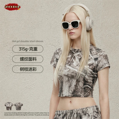 ZODF Sexy 2026 Summer Women Camouflage Printing Crop T-Shirts Hotsweet Girls O Neck Sport T Shirt Brand Tees HY1201