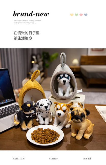 Cute Lifelike Husky & Akita Ultra-Soft Plush Stuffed Toys With A Tiny Cozy Dog Bed Cloth Dolls  Pet Lovers And Plush Collectors