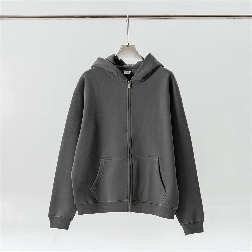 ZODF Fashion Winter Men Warm Zipper Fleece Hoodies Unisex Loose Basic 345gsm Knitted Hooded Hoodie Coats HY0904