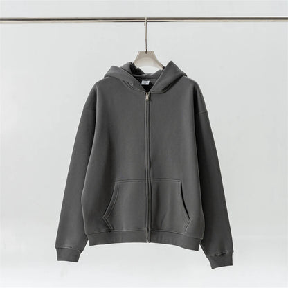 ZODF Fashion Winter Men Warm Zipper Fleece Hoodies Unisex Loose Basic 345gsm Knitted Hooded Hoodie Coats HY0904