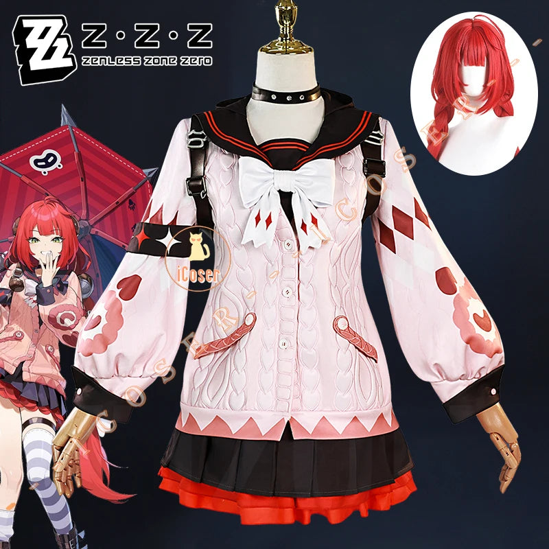 Zenless Zone Zero Ukinami Yuzuha Cosplay Costume Wig Uniform Backpack Headwear Spook Shack Halloween Party for Women Girl iCoser