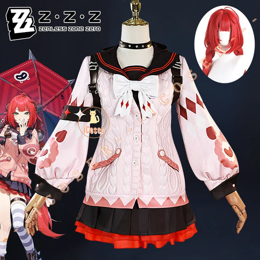 Zenless Zone Zero Ukinami Yuzuha Cosplay Costume Wig Uniform Backpack Headwear Spook Shack Halloween Party for Women Girl iCoser