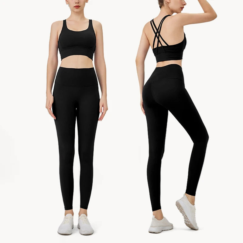 2024 Women’s 2 Piece Yoga Tracksuit Quick Dry Breathable Fitness Set Sports Bra and Leggings - Black / S