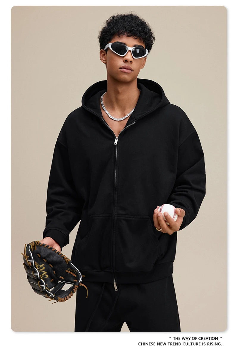 ZODF Trendy 2025 Heavy Weight 445gsm Zipper Hoodies For Man Unisex Casual Zip-up Hooded SweatShirts Coats HY1102