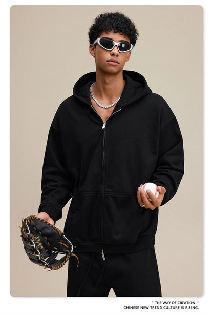 ZODF Trendy 2025 Heavy Weight 445gsm Zipper Hoodies For Man Unisex Casual Zip-up Hooded SweatShirts Coats HY1102